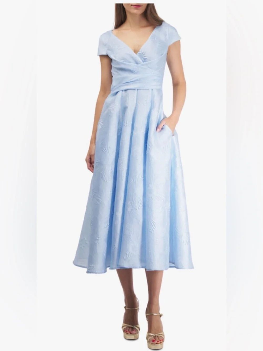 TALBOT RUNHOF Cornflower Blue Draped Jacquard Cocktail Dress NEW WITH TAG Sz 4